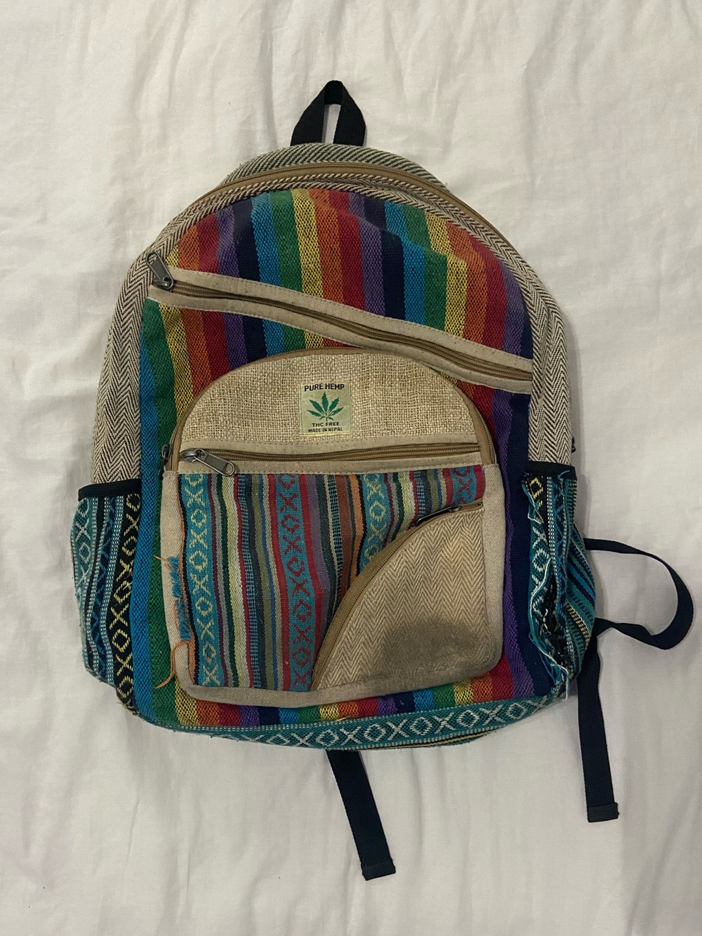 Rainbow Hemp Hippie Backpack